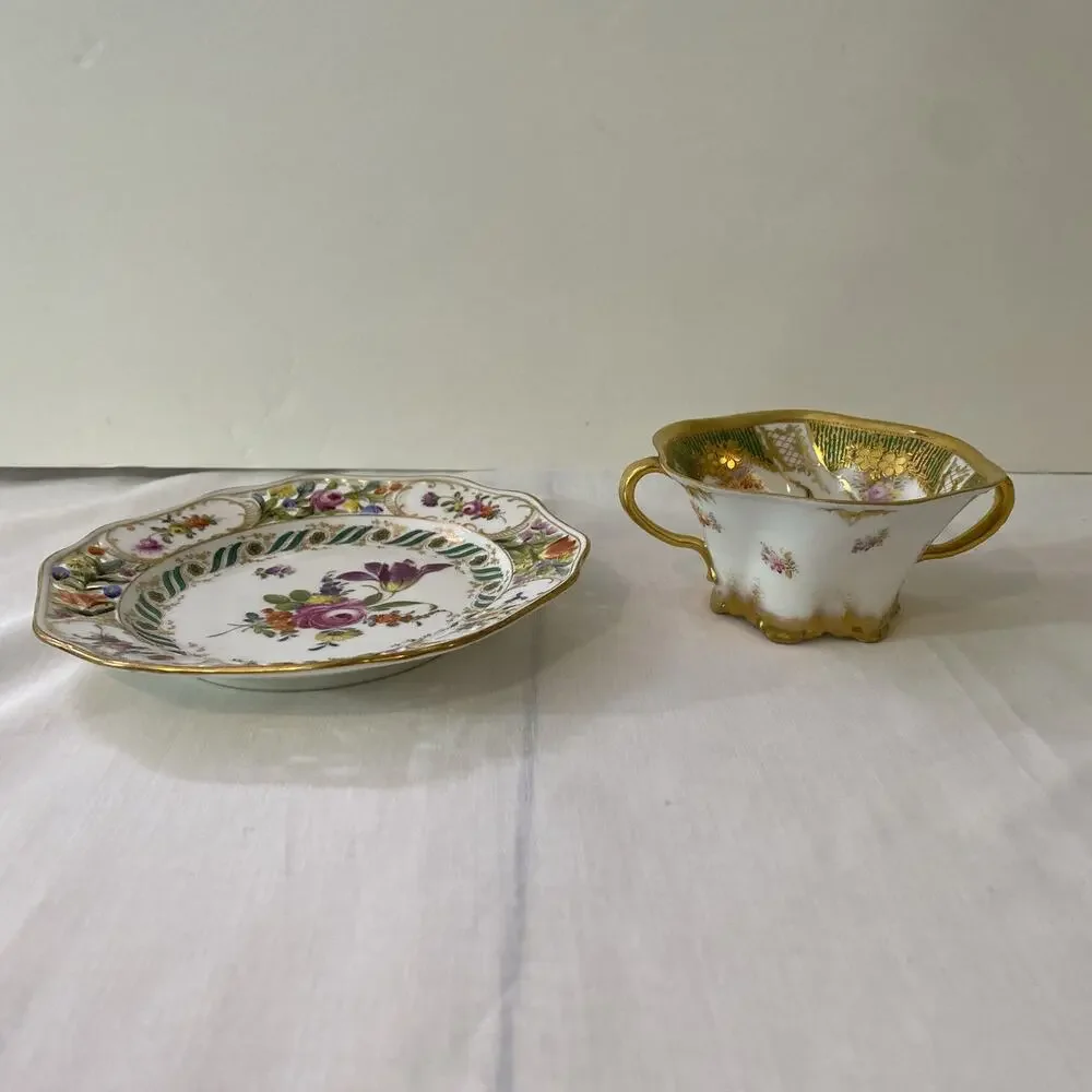 Antique Dresden 28936 demitasse cup and saucer, hand painted (not matching)